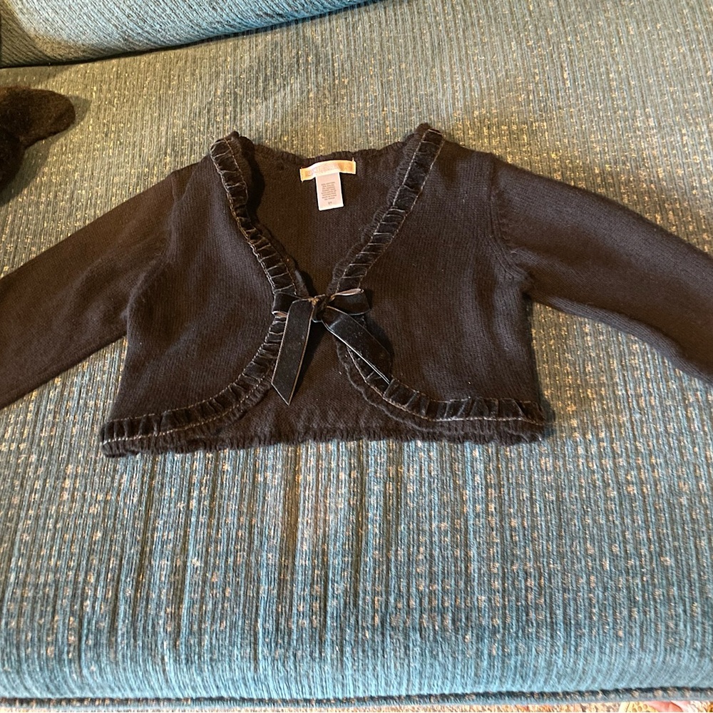 Janie and Jack 3T Black Cropped Knit Tie-Front cardigan-EUC